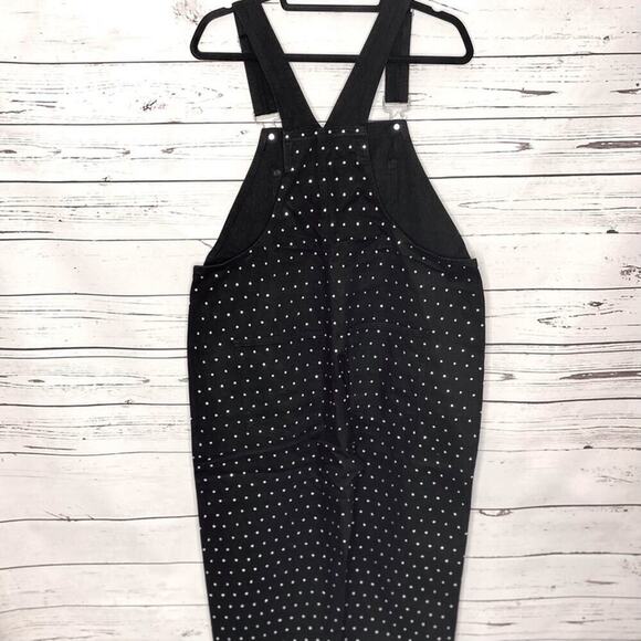 NWT WeWoreWhat Denim Rhinestone Crystals Black Overalls Jumpsuit Large Cotton - Picture 7 of 10